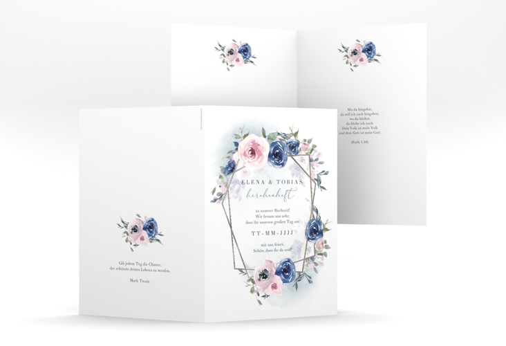 Kirchenheft Hochzeit Dustyblue A5 Klappkarte hoch silber