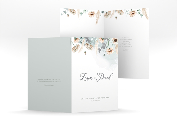 Kirchenheft Hochzeit Anemone A5 Klappkarte hoch silber