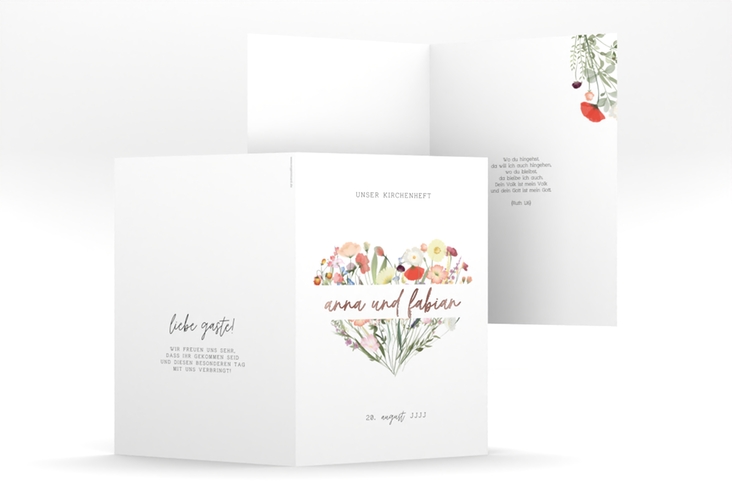 Kirchenheft Hochzeit Wildblumenherz A5 Klappkarte hoch rosegold