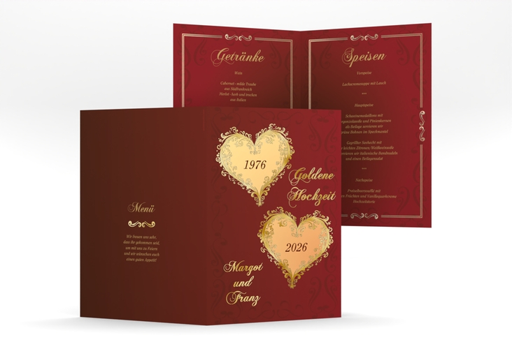 Menükarte Hochzeit Goldene Hochzeit A5 Klappkarte hoch gold