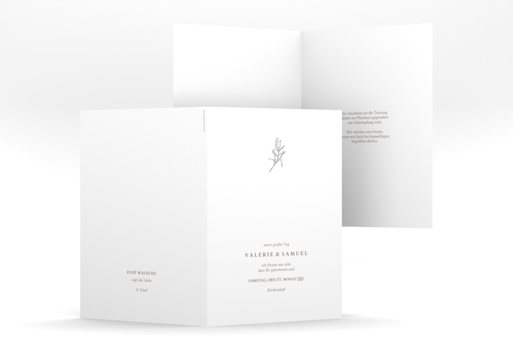 Kirchenheft Hochzeit Ivy A5 Klappkarte hoch silber minimalistisch mit kleiner botanischer Illustration