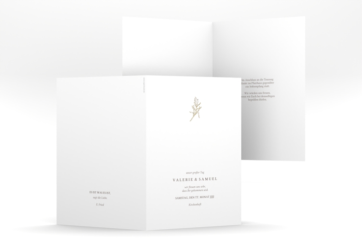 Kirchenheft Hochzeit Ivy A5 Klappkarte hoch gold minimalistisch mit kleiner botanischer Illustration