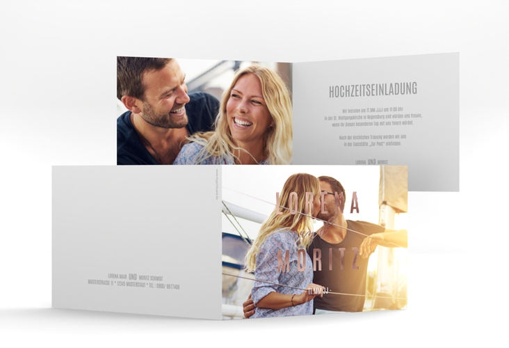 Hochzeitseinladung Memory A6 Klappkarte quer rosegold
