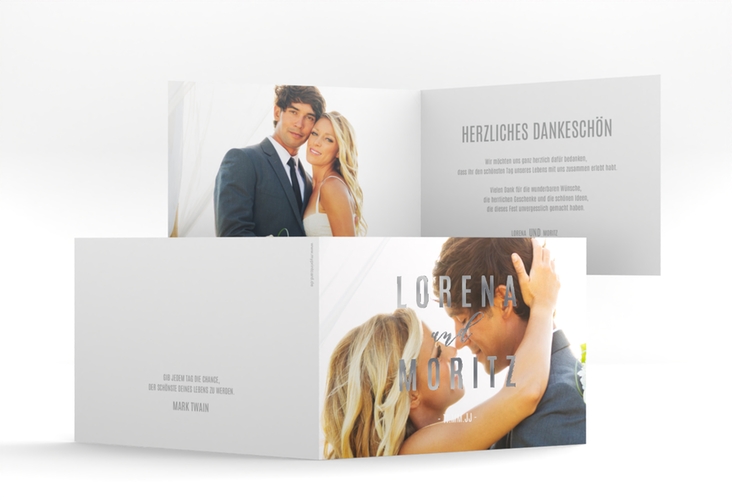 Danksagungskarte Hochzeit Memory A6 Klappkarte quer silber