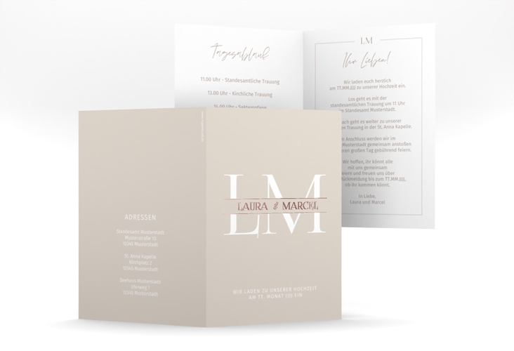 Einladungskarte Hochzeit Monogramm A6 Klappkarte hoch rosegold