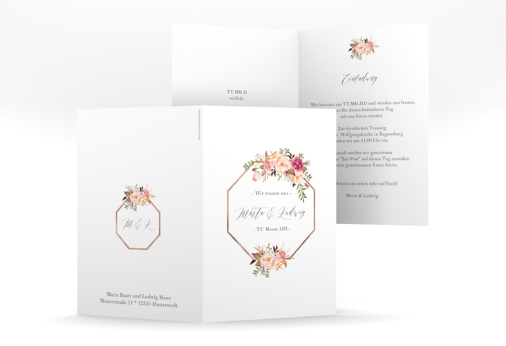 Einladungskarte Hochzeit Prachtvoll A6 Klappkarte hoch rosegold