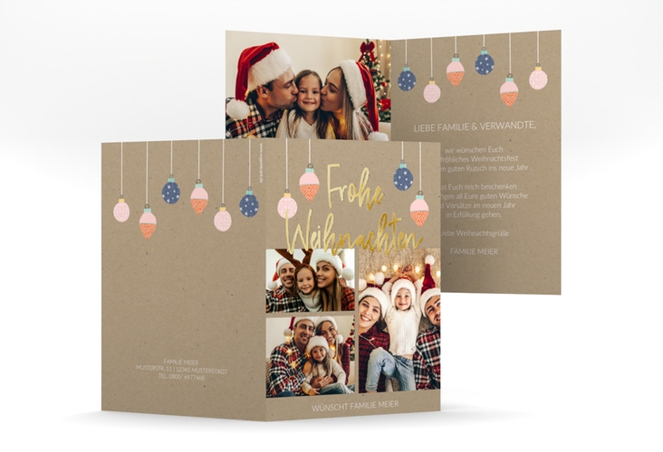 Weihnachtskarte Weihnachtsfreude A6 Klappkarte hoch gold