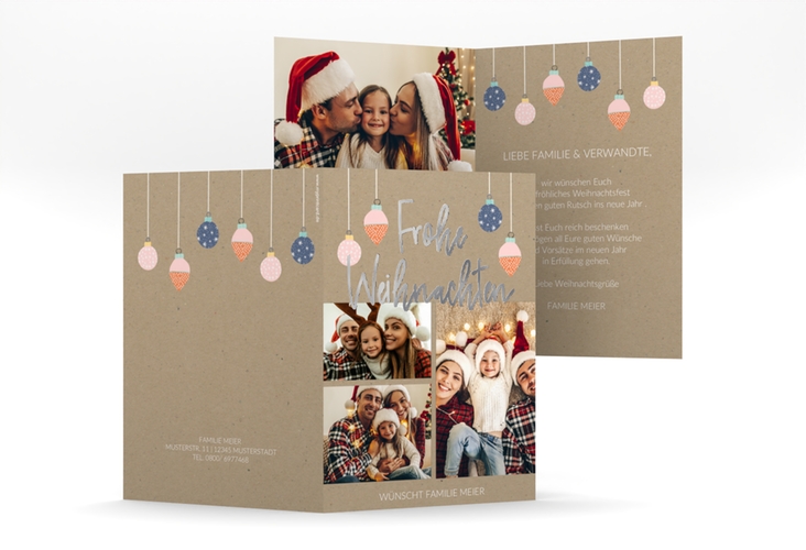 Weihnachtskarte Weihnachtsfreude A6 Klappkarte hoch silber
