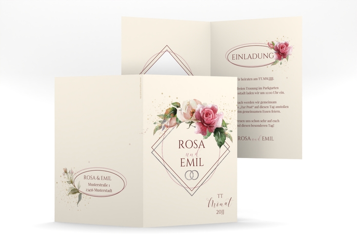 Einladungskarte Hochzeit Rosenbogen A6 Klappkarte hoch silber