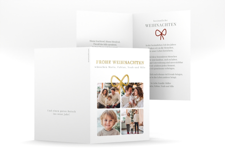 Weihnachtskarte Weihnachtsgeschenk A6 Klappkarte hoch gold mit Tanne und Stechpalme im Schiefertafel-Look