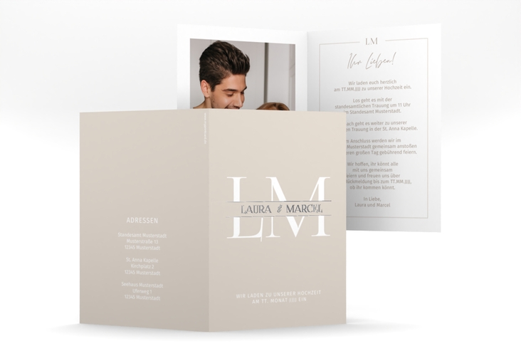 Einladungskarte Hochzeit Monogramm A6 Klappkarte hoch silber