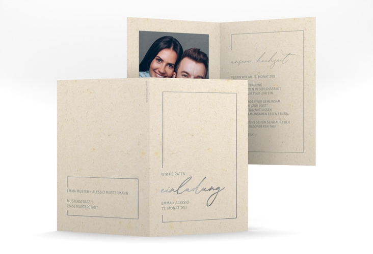 Einladungskarte Hochzeit Simple Line A6 Klappkarte hoch silber