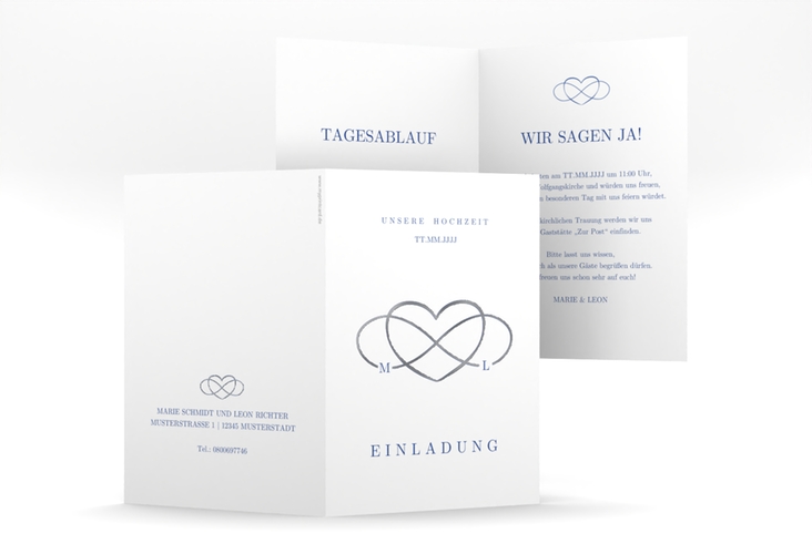 Einladungskarte Hochzeit Infinity A6 Klappkarte hoch silber