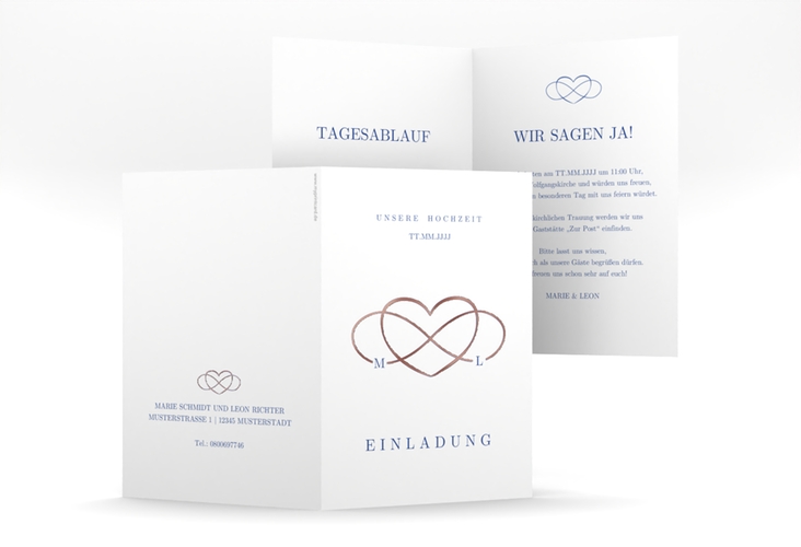 Einladungskarte Hochzeit Infinity A6 Klappkarte hoch rosegold