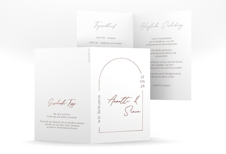 Einladungskarte Hochzeit Rundung A6 Klappkarte hoch rosegold