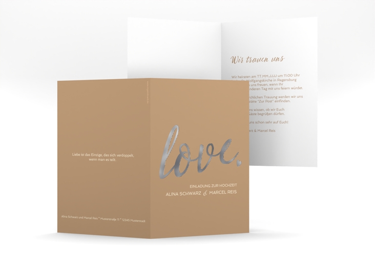 Einladungskarte Hochzeit Glam A6 Klappkarte hoch silber