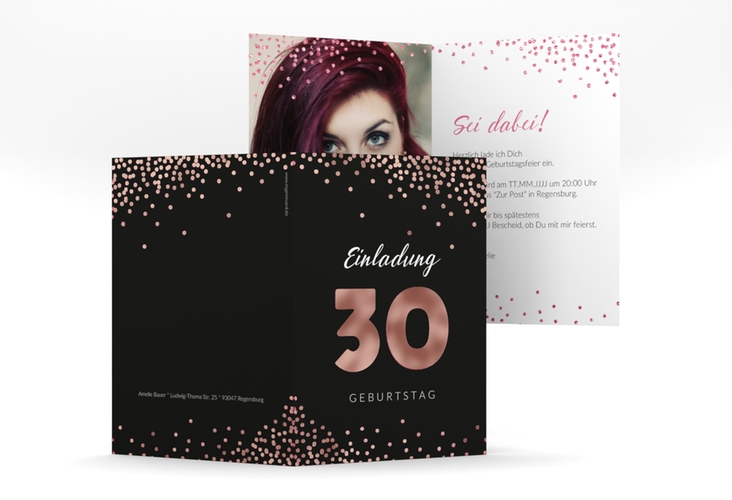 Einladung 30. Geburtstag Glitzer A6 Klappkarte hoch rosegold