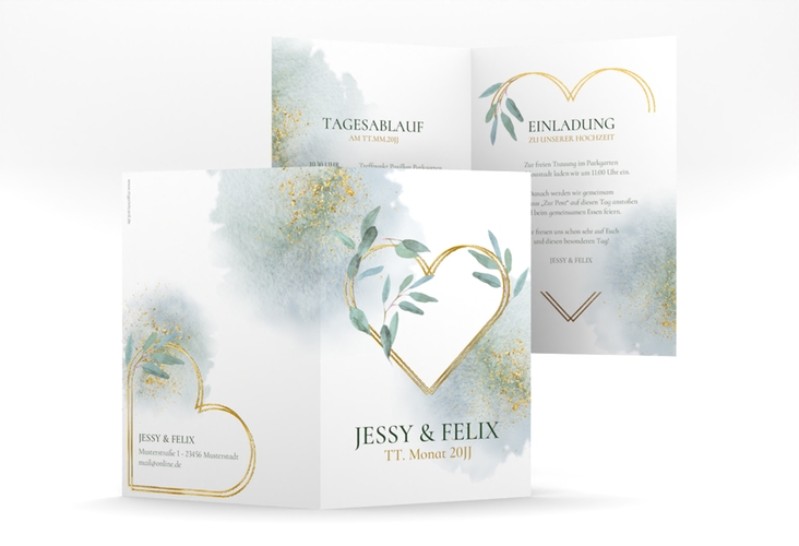 Einladungskarte Hochzeit Amore A6 Klappkarte hoch gold