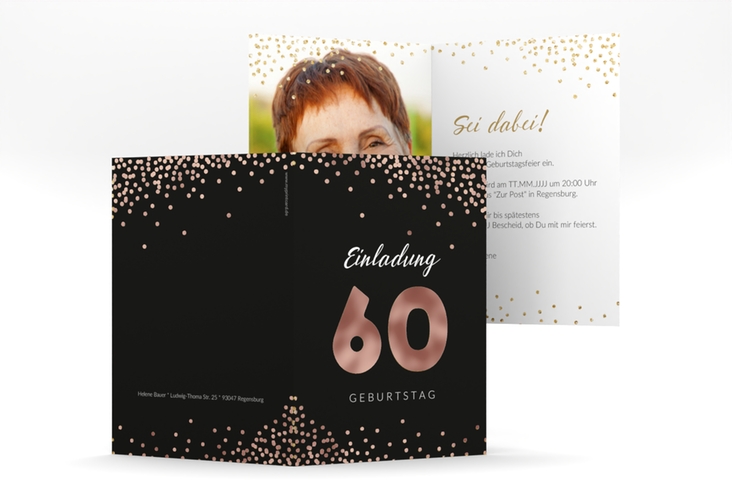 Einladung 60. Geburtstag Glitzer A6 Klappkarte hoch rosegold