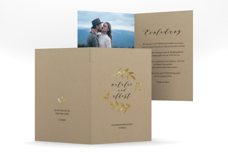Einladungskarte Hochzeit Naturelove A6 Klappkarte hoch gold