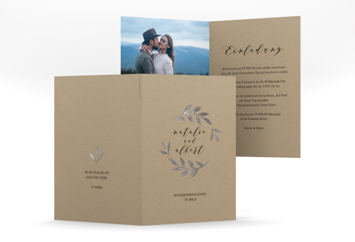 Einladungskarte Hochzeit Naturelove A6 Klappkarte hoch silber