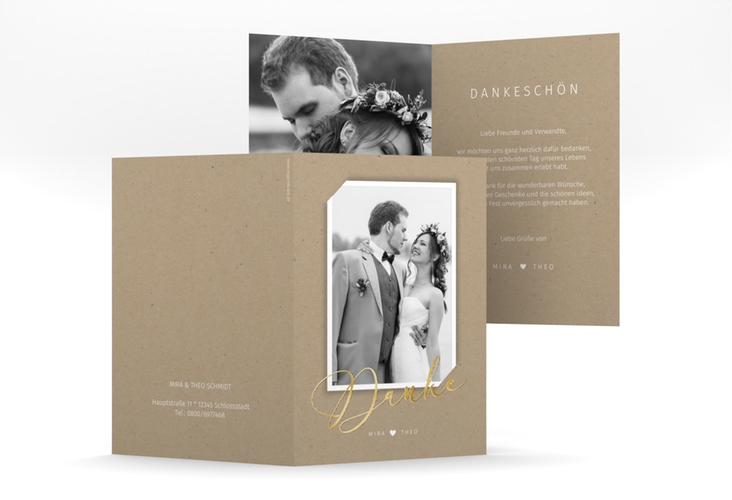 Danksagungskarte Hochzeit Crafty A6 Klappkarte hoch gold