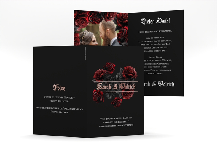 Danksagungskarte Hochzeit Gothic Rose A6 Klappkarte hoch rosegold mit Gräsern und Trockenblumen für Boho-Hochzeit
