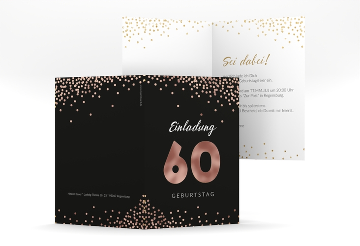 Einladung 60. Geburtstag Glitzer A6 Klappkarte hoch rosegold