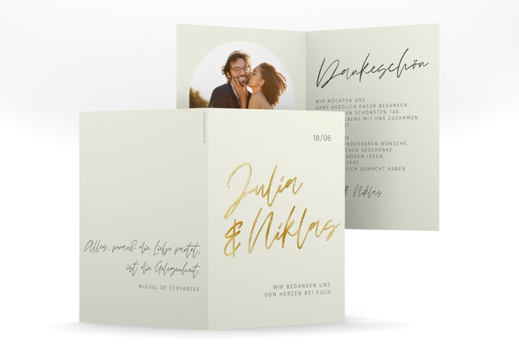 Danksagungskarte Hochzeit Einfachheit A6 Klappkarte hoch gold mit modernem Schriftzug