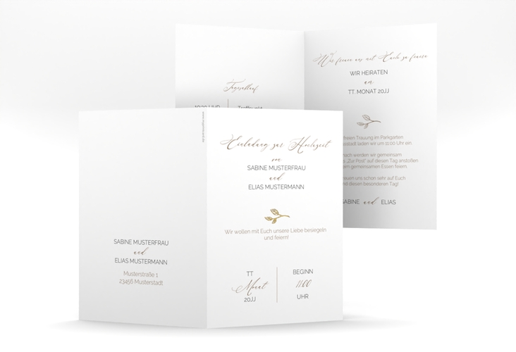 Einladungskarte Hochzeit Plain A6 Klappkarte hoch gold