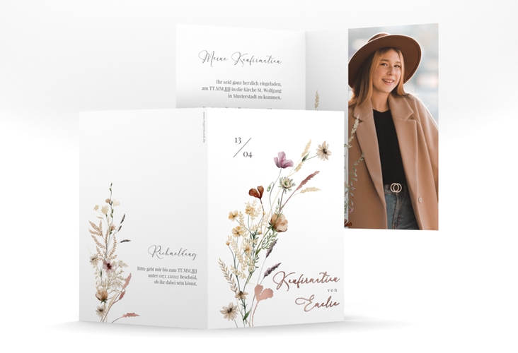 Konfirmationseinladung Aufblühen A6 Klappkarte hoch rosegold