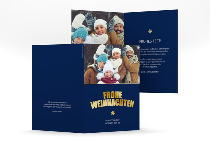 Weihnachtskarte Festtag A6 Klappkarte hoch gold zum Personalisieren mit Foto