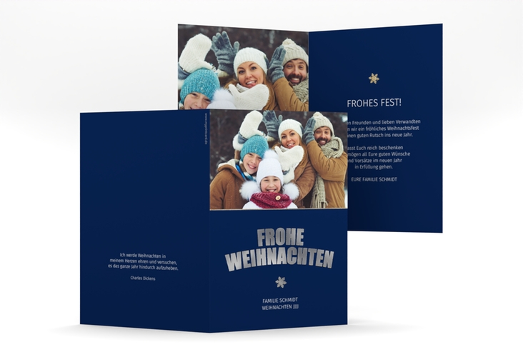 Weihnachtskarte Festtag A6 Klappkarte hoch silber zum Personalisieren mit Foto