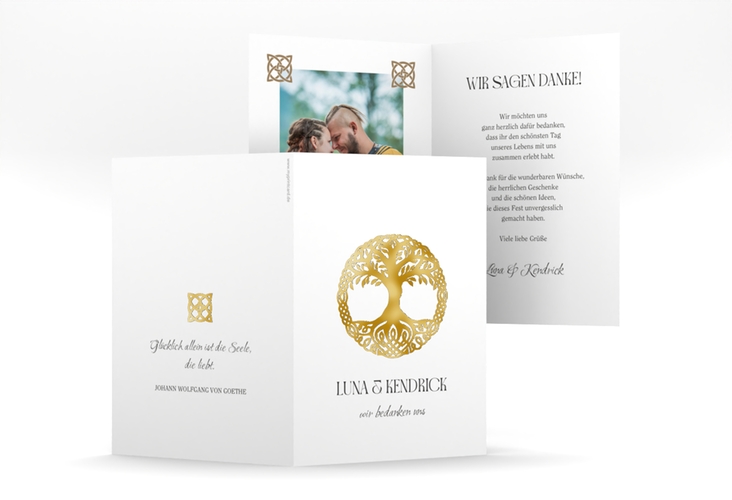 Dankeskarte Hochzeit Lebensbaum A6 Klappkarte hoch gold im Stil der Kelten und Wikinger