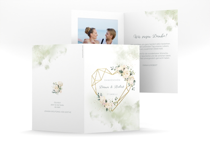Danksagungskarte Hochzeit Adore A6 Klappkarte hoch gold