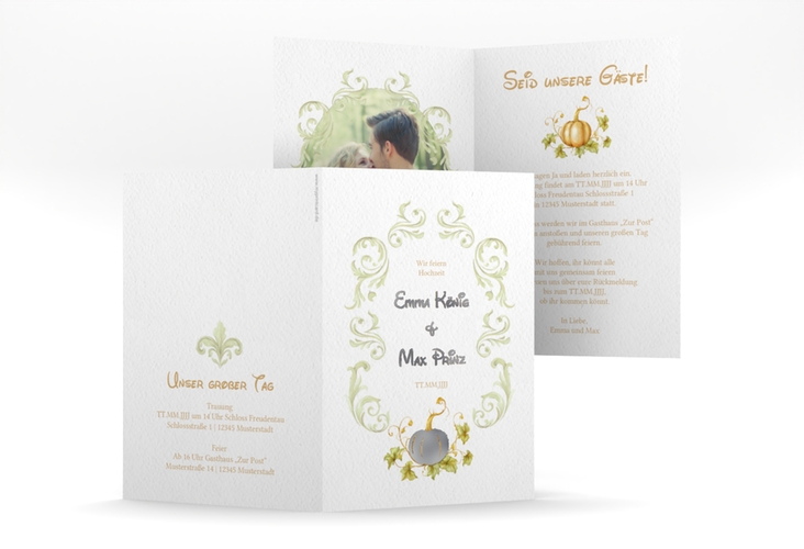 Einladungskarte Hochzeit Märchenhaft A6 Klappkarte hoch silber