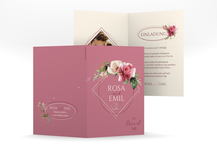 Einladungskarte Hochzeit Rosenbogen A6 Klappkarte hoch rosegold
