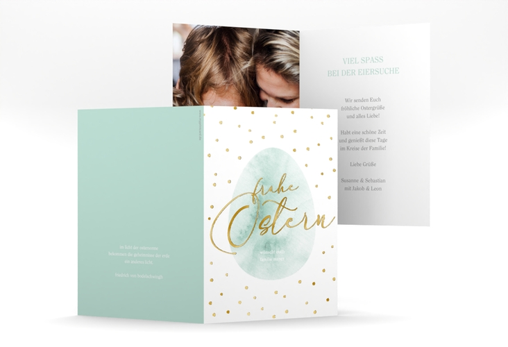 Osterkarte Osterei A6 Klappkarte hoch gold mit Punkten