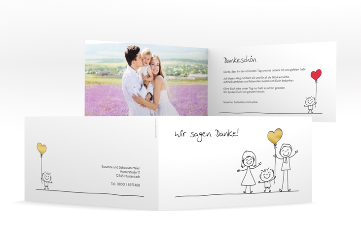 Danksagungskarte Hochzeit Family lange Klappkarte quer gold