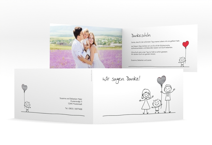 Danksagungskarte Hochzeit Family lange Klappkarte quer silber