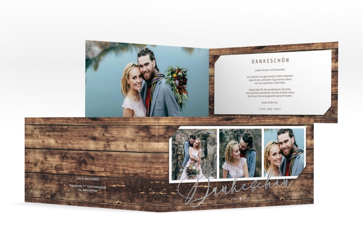 Dankeskarte Hochzeit Rustic lange Klappkarte quer silber