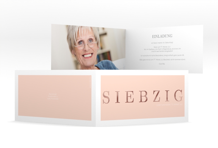 Einladung 70. Geburtstag Schlicht lange Klappkarte quer rosegold