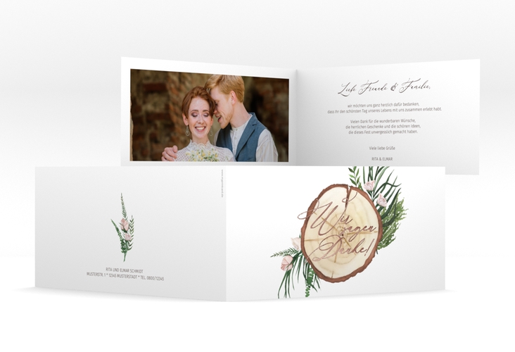 Dankeskarte Hochzeit Woodland lange Klappkarte quer rosegold