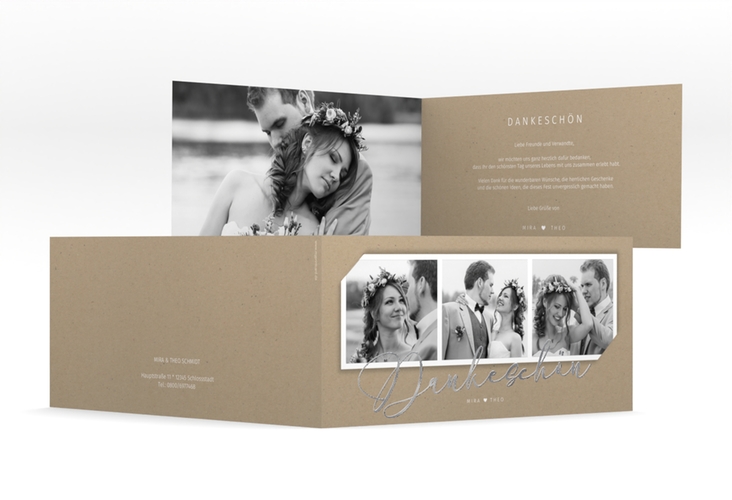 Dankeskarte Hochzeit Crafty lange Klappkarte quer silber