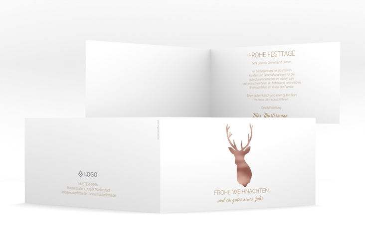Geschäftliche Weihnachtskarte Deer lange Klappkarte quer rosegold