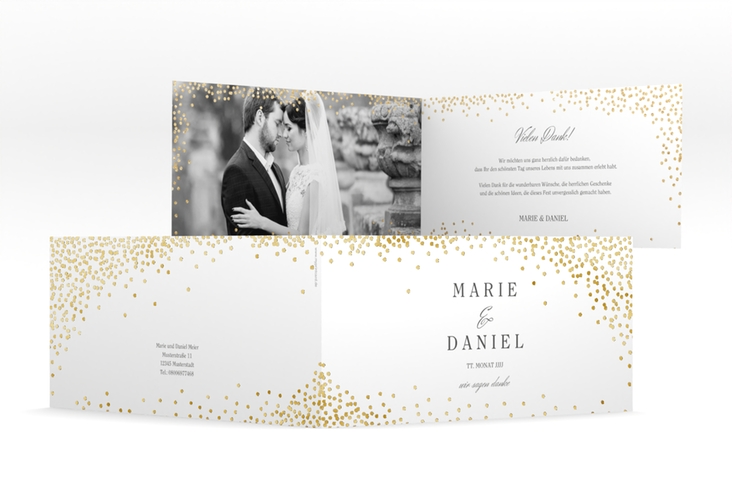 Danksagung Hochzeit Glitter lange Klappkarte quer gold