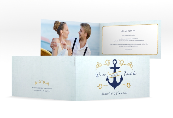 Dankeskarte Hochzeit Anker lange Klappkarte quer gold