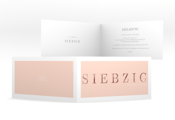 Einladung 70. Geburtstag Schlicht lange Klappkarte quer rosegold