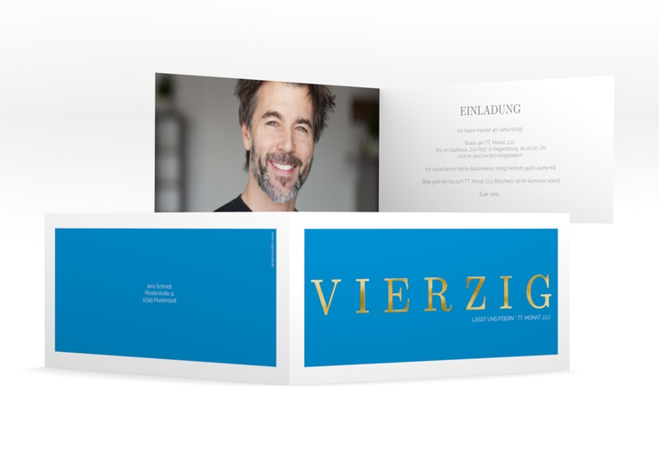 Einladung 40. Geburtstag Schlicht lange Klappkarte quer gold