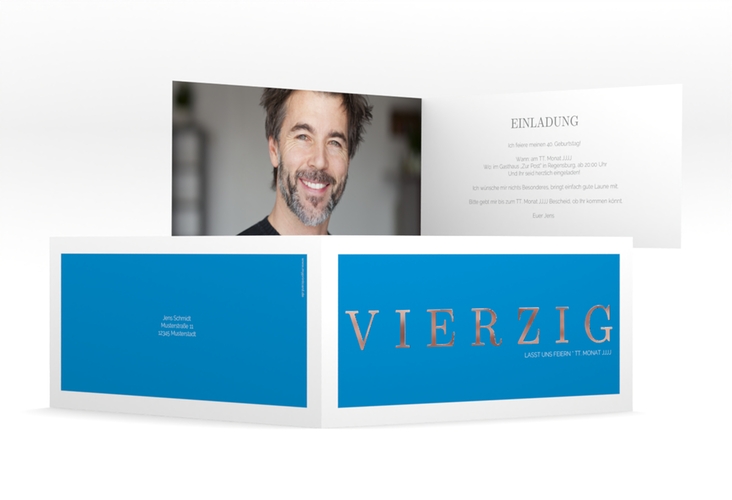 Einladung 40. Geburtstag Schlicht lange Klappkarte quer rosegold